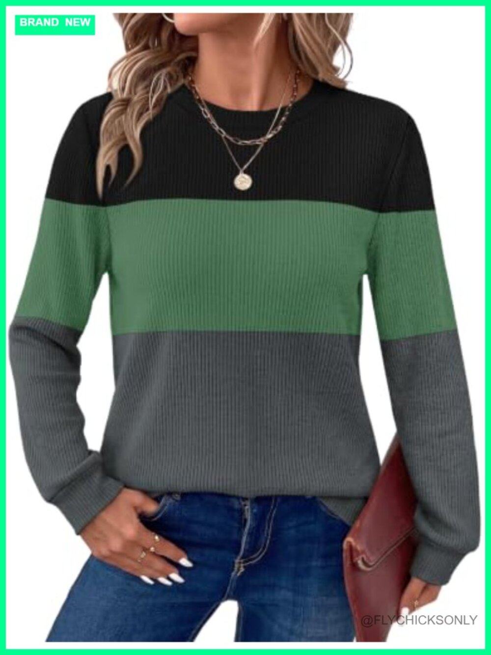 OFEEFAN Women's Long Sleeve Tunic Sweater Crew Neck Ribbed Knit Pullover Cozy